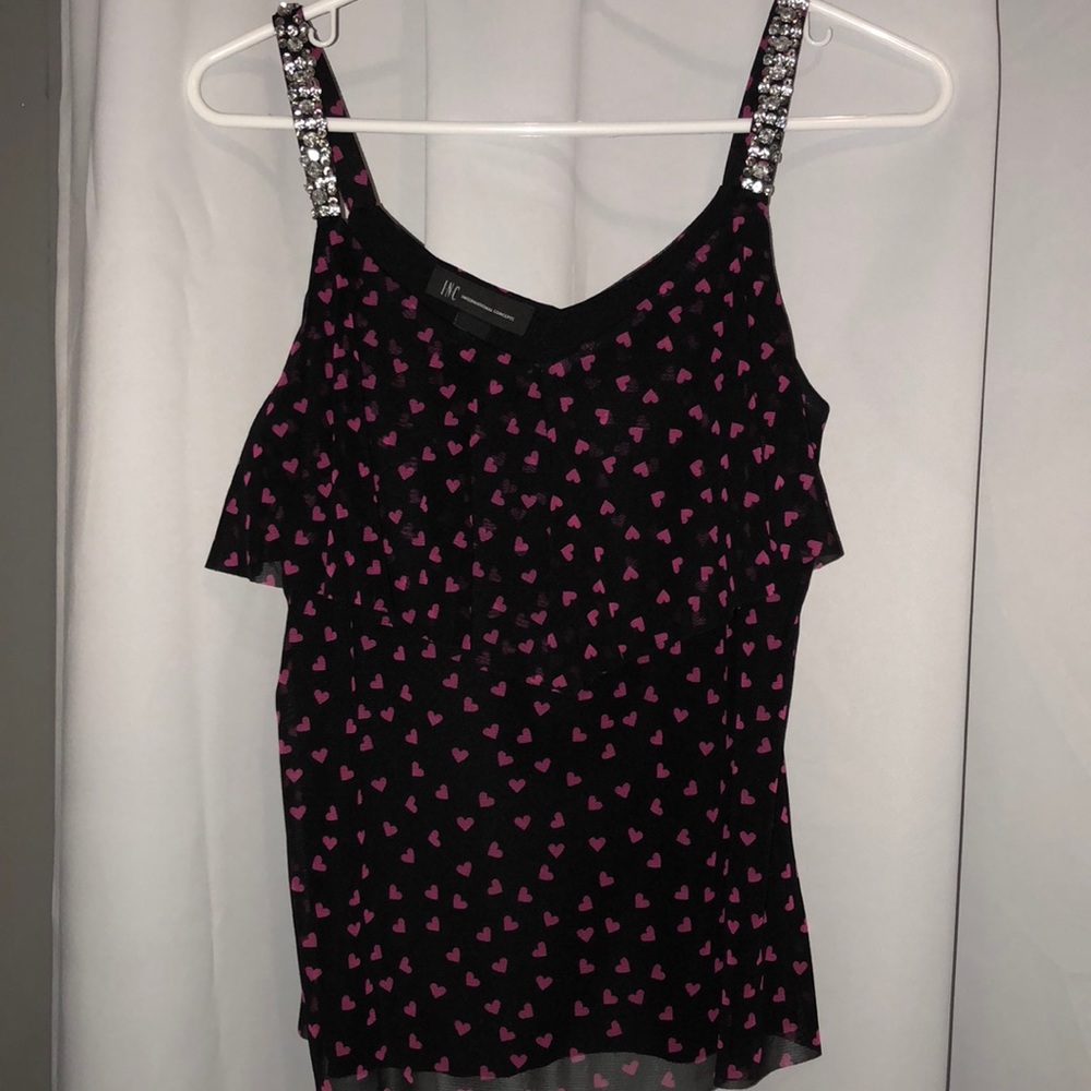 Hearts tank top with rhinestones by INC